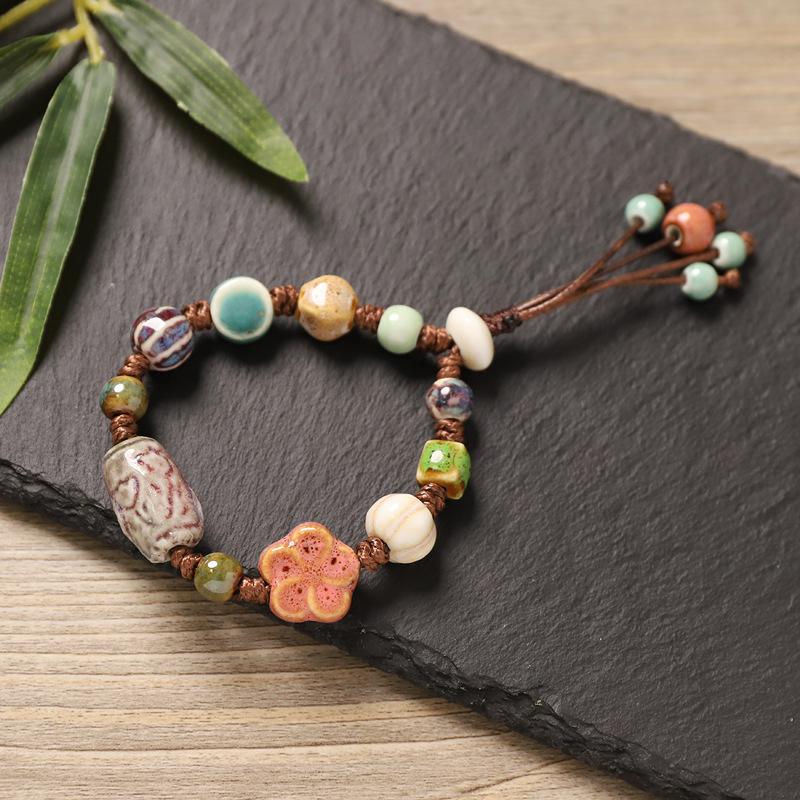 Color beaded ceramic bracelet niche high-end bracelet women's retro literary accessories