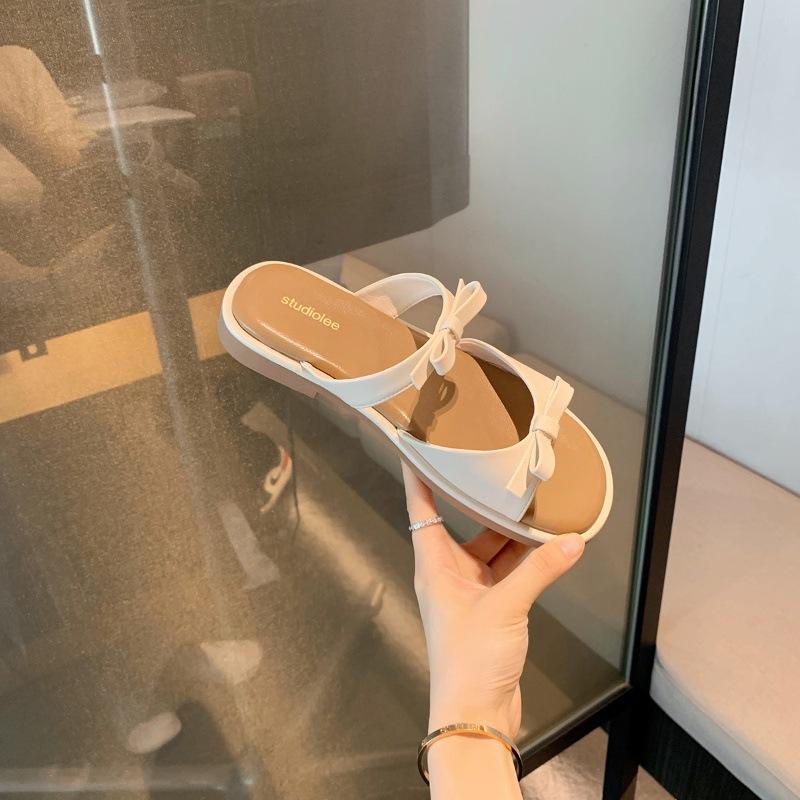 

Sheepskin version of grape mother, the same style, double with bow open-toed beach versatile casual slippers, women s summer can wear sandals 35