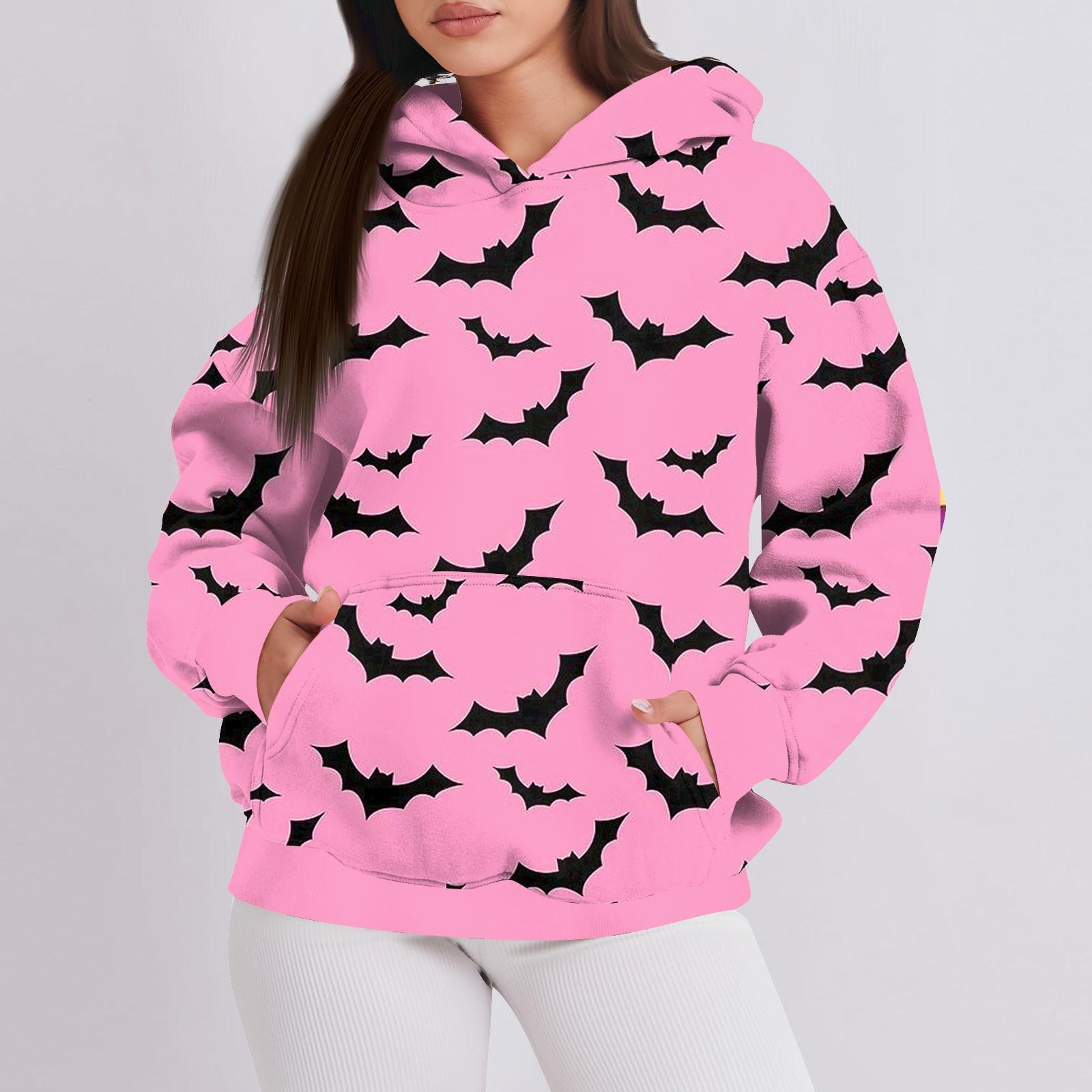 

Женская мода повседневный пуловер с капюшоном толстовка с длинным рукавом с принтом на Хэллоуин XL розовый