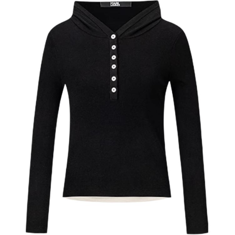 Karl Lagerfeld French Elegant Daily Commuting Dating Outfit Luxurious Feel Hooded Pullover Button Long Sleeve Knit Sweater Women sweater M21L2342999