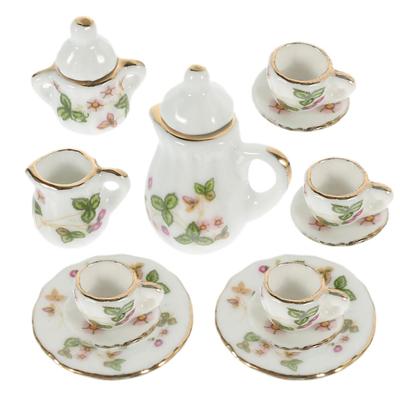 Gogogmee Miniatuur Theeservies, Keramische Mini Theepot op 1:12 Schaal, Kopjes en Schoteltjes, Poppenhuis Accessoires, Mini Huis Decoratie, Cadeau