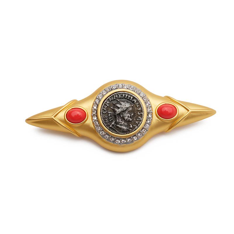 Vintage European & American Antique Coin Brooch - Glass, Women's Retro Jewelry
