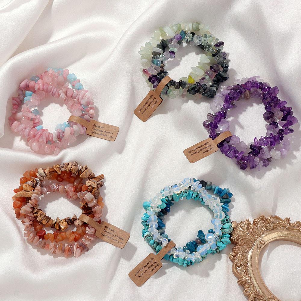 Hot Natural Chip Stone Bracelet 3Pcs/Lot Energy Crystal Gems Greval Beads Bracelet Set For Women Chip Jewelry Men Bangle Stretch