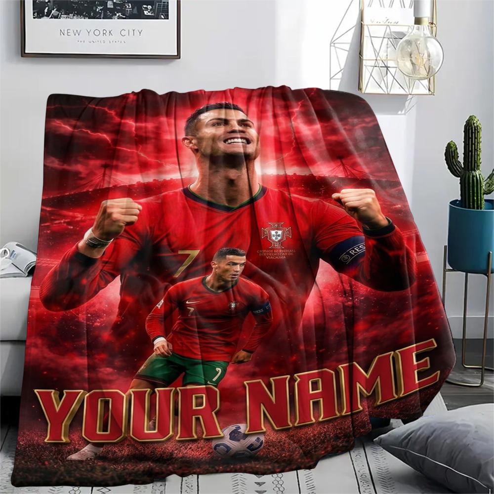 1PC Custom Name Cristiano Ronaldo Patterned Flannel Blanket Suitable For All Seasons for Home Decor Warmth and Comfort Gifts Holiday Present