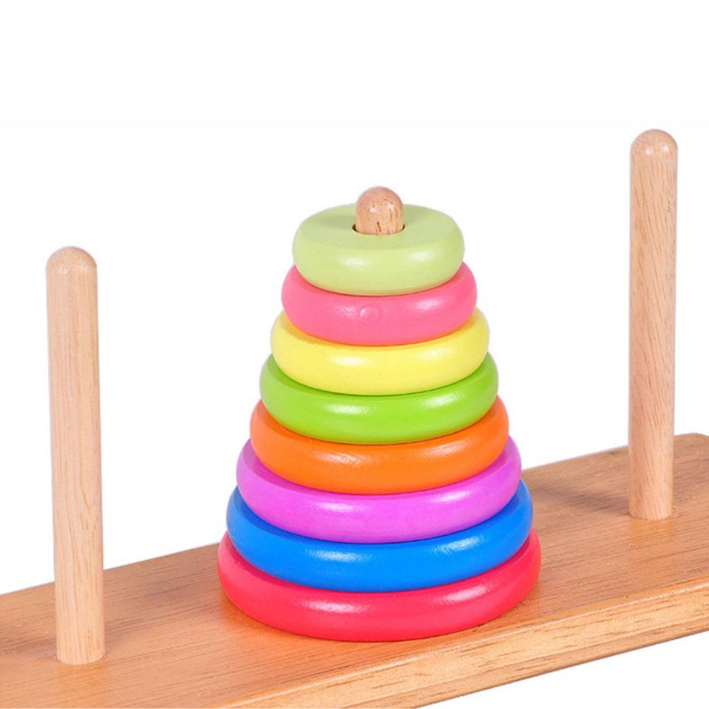 Wooden Tower of Hanoi Rainbow Stacking Toy Kids Color Recognition Sorting Ring Matching Block Early Educational Puzzle GiftMX003