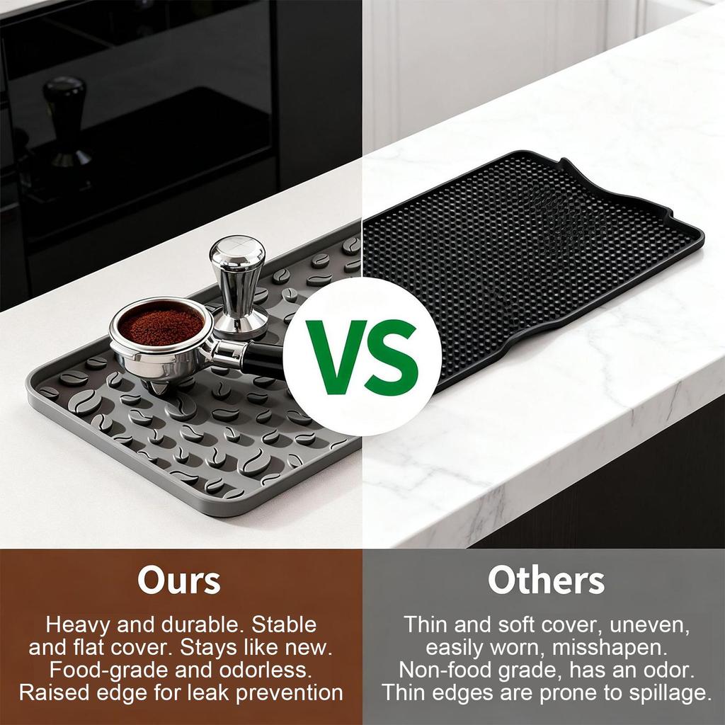 Silicone Coffee Bar Mat 16x8 Inch Anti Slip Heat Insulation Draining Pad Countertop Protector Dish Drying Kitchen Accessories