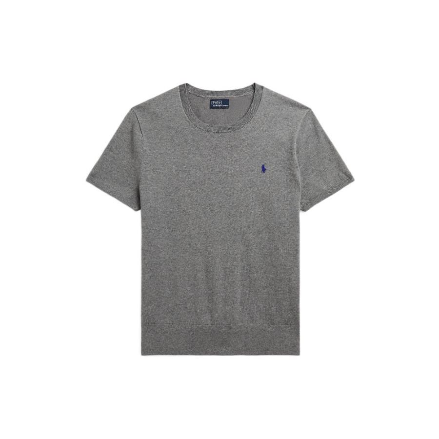 

Polo Ralph Lauren Однотонная трикотажная футболка с вышивкой логотипа, с круглым вырезом, женская, топы, серая, WMPOSWENC020597-020 M