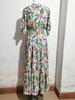2025 Summer New Women's Batwing Sleeve Deep V Waist Trimming Printing Dress Beach Vacation Dress
