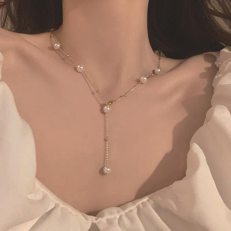 Fashion Korean Style Freshwater Pearl Necklace For Women Gentle Vintage Clavicle Chain Zircon Pendant Necklace Party Jewelry