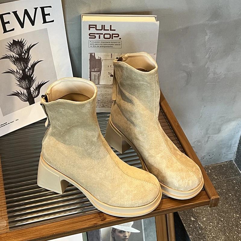 

Vintage Autumn Women Ankle Boots Fashion Thick High Heels Height Increase Shoes Modern Short Botas Para Mujer 35