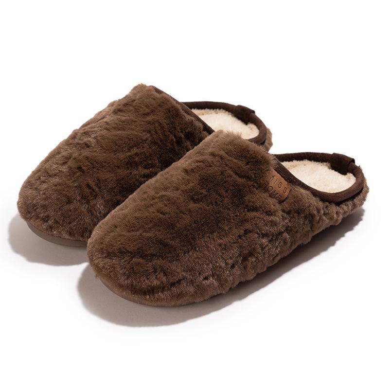 New simple home fluffy slippers autumn and winter couples home imitation rabbit fur piled warm non-slip cotton slippers