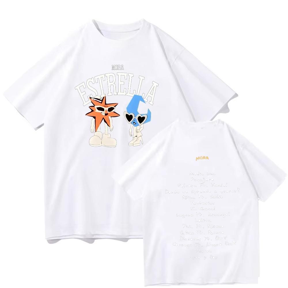 2026 Mora Estrella and Media Luna Graphic Tshirt Rapper Mora Merch T Shirts Women Men Cotton High Street Tee Short Sleeve top