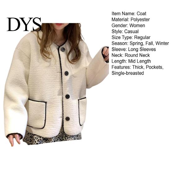 Front Placket Jacket Women Autumn Winter Coat Single-breasted Solid Color Loose Patch Pockets Warm Thermal Thick Long Sleeves Cardigan Daily Wear