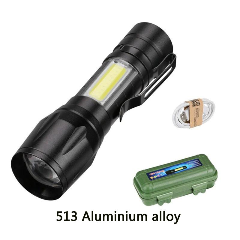 Mini LED Flashlight COB+XPE Portable Torch USB Charging Camping Lantern Zoomable Focus Light Tactical Flashlight with Pen Clip
