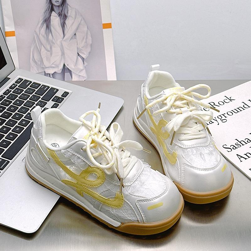 9 Spring and summer new mesh women's versatile breathable casual sports shoes floral dark pattern fashion white shoes