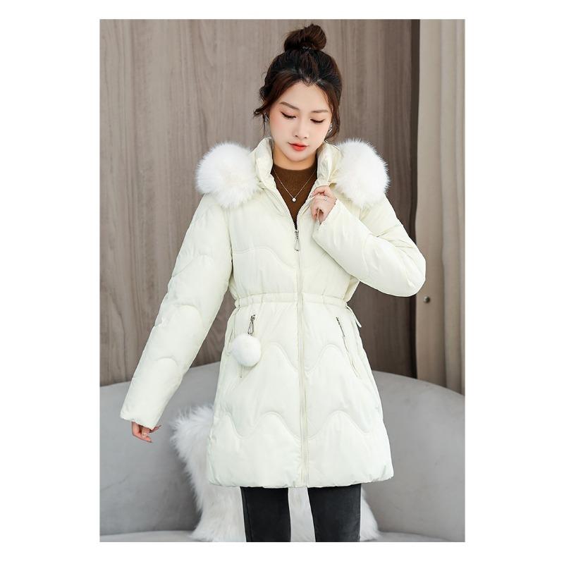 White Fur Collar Waist Padded Clothes Women's Winter New Medium and Long Hooded Padded Clothes Casual Padded Jacket