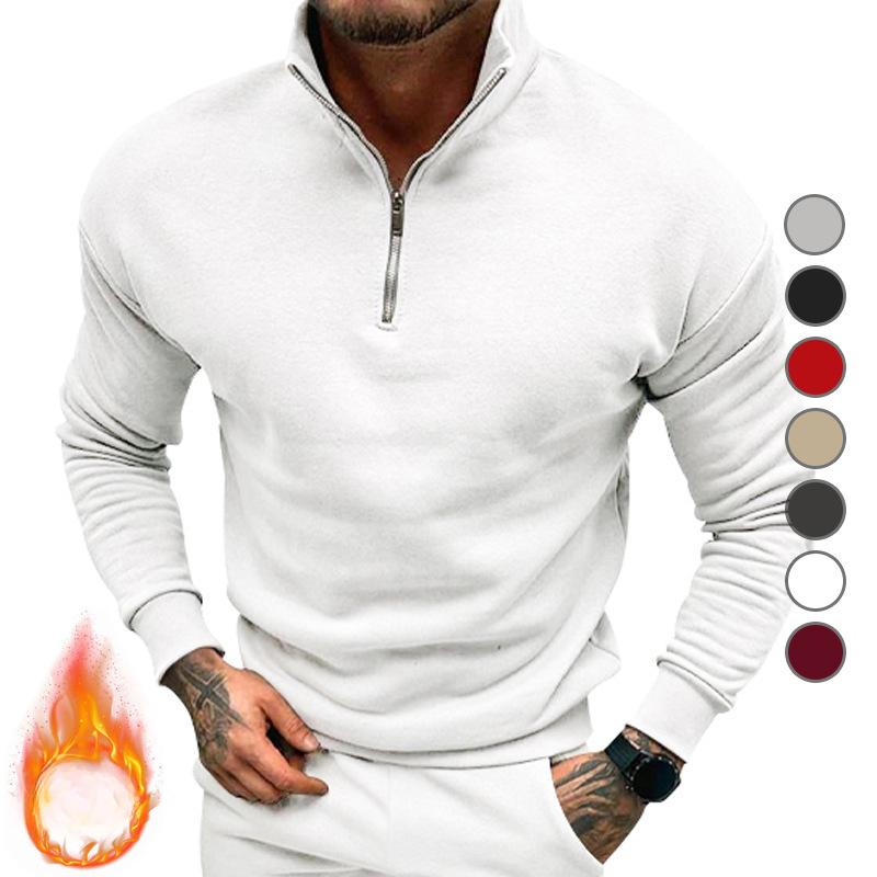 Hoodie Men's Autumn and Winter Cashmere Solid Color Long Sleeve POLO Stand Collar Solid Color Men's Coat