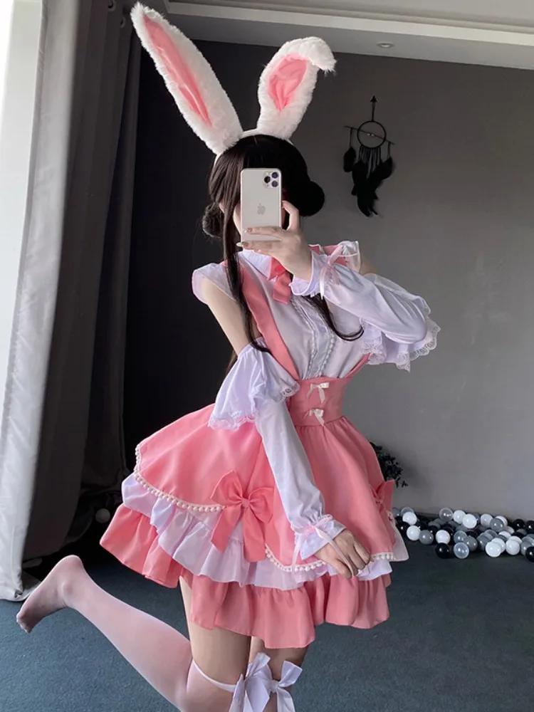

Классическая форма горничной розовая новогодняя милая лолита костюмы короткая юбка летнее платье Y2K принцесса фантастический сказочный наряд L