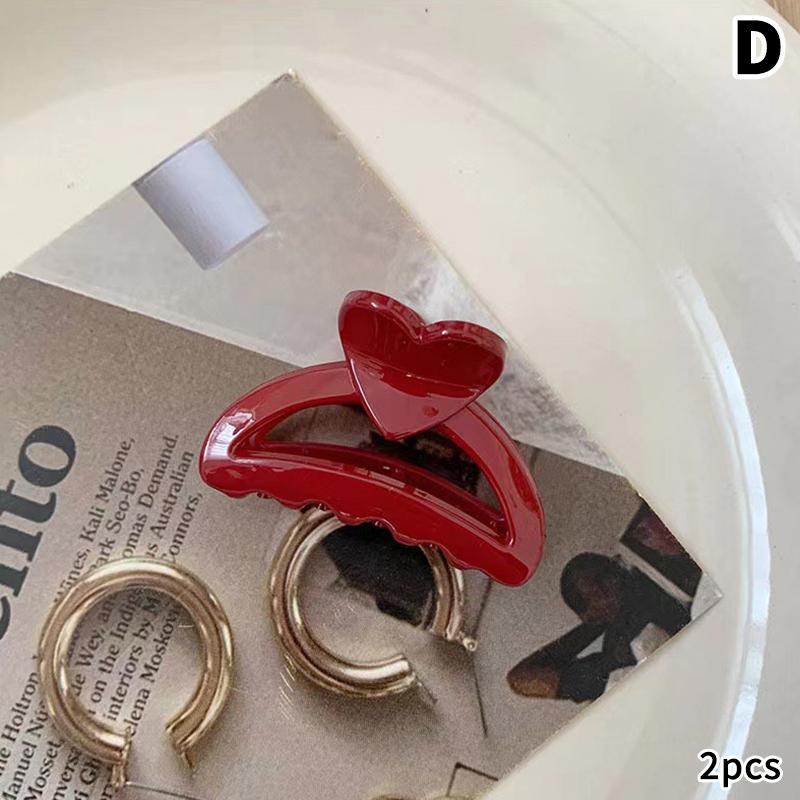 

2 шт., рождественские и новогодние винно-красные геометрические заколки для волос в виде акулы для женщин, элегантные универсальные заколки, модные аксессуары для волос D