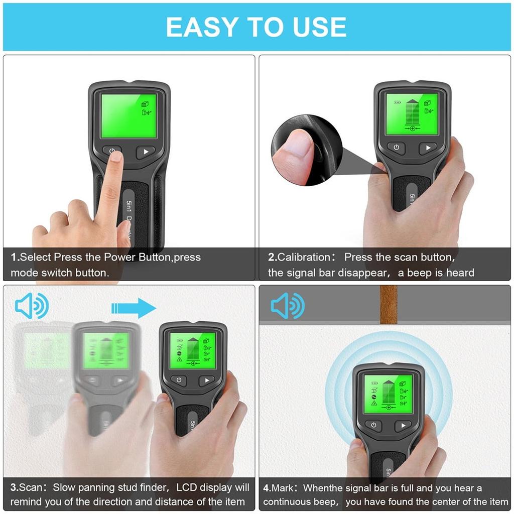5in1 Handheld Wall Scanner Metal Wood Wire Cable Detector Multifunctional Stud Finder for Construction and DIY Projects
