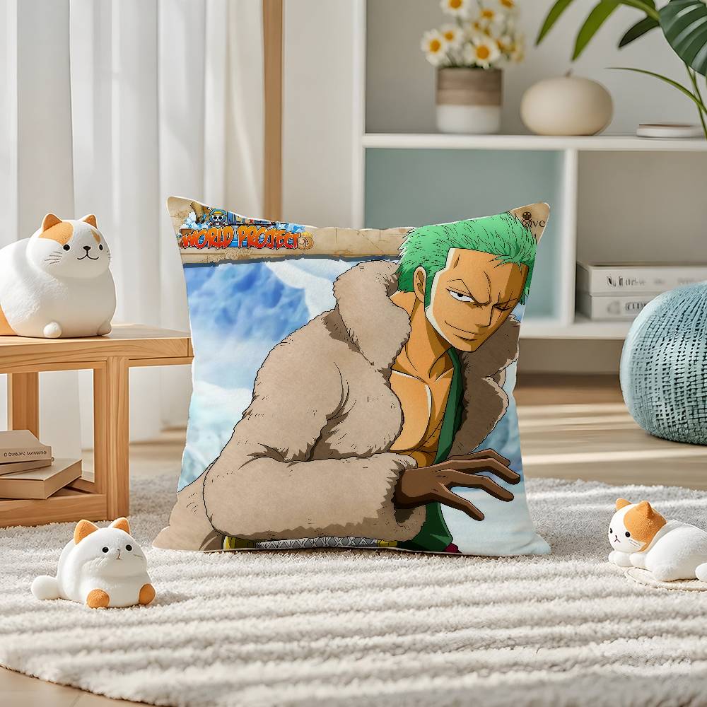 One Piece Roronoa Zoro Anime Plush Pillow Cover Soft Short Plush Cushion Cover For Sofa Bedroom Home Decor Gift Decoration