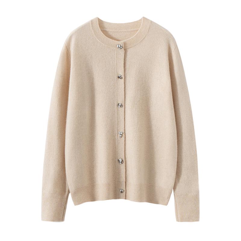 Twelve-Needle Rhinestone Button Cashmere Cardigan for Women - Autumn/Winter Knitwear