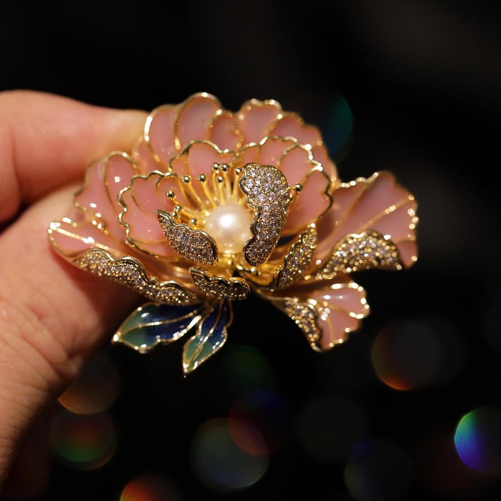 Bo Xin Yun High-End Enamel Peony & Freshwater Pearl Brooch