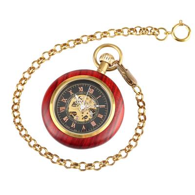 Wooden Pocket Watch Antique Manual Winding Retro Mechanical Ki91