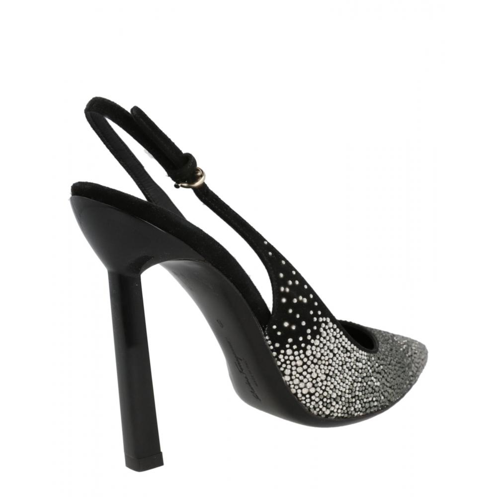 Ferragamo Jessie Crystal Embellished Slingback Pumps Black