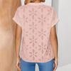 Ladies Summer Short Sleeve V Neck Mesh Hollow Solid Color Pullover  Shirt Top