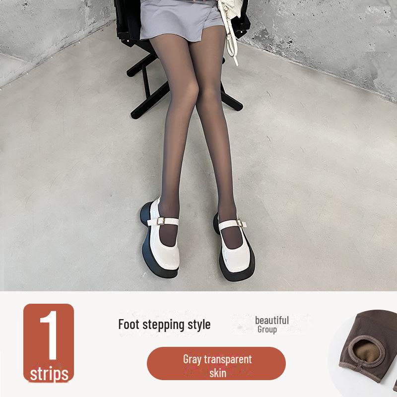 Women's Black Plush Stockings: Thick Winter Leggings, Gray One-Piece, Translucent Pantyhose
