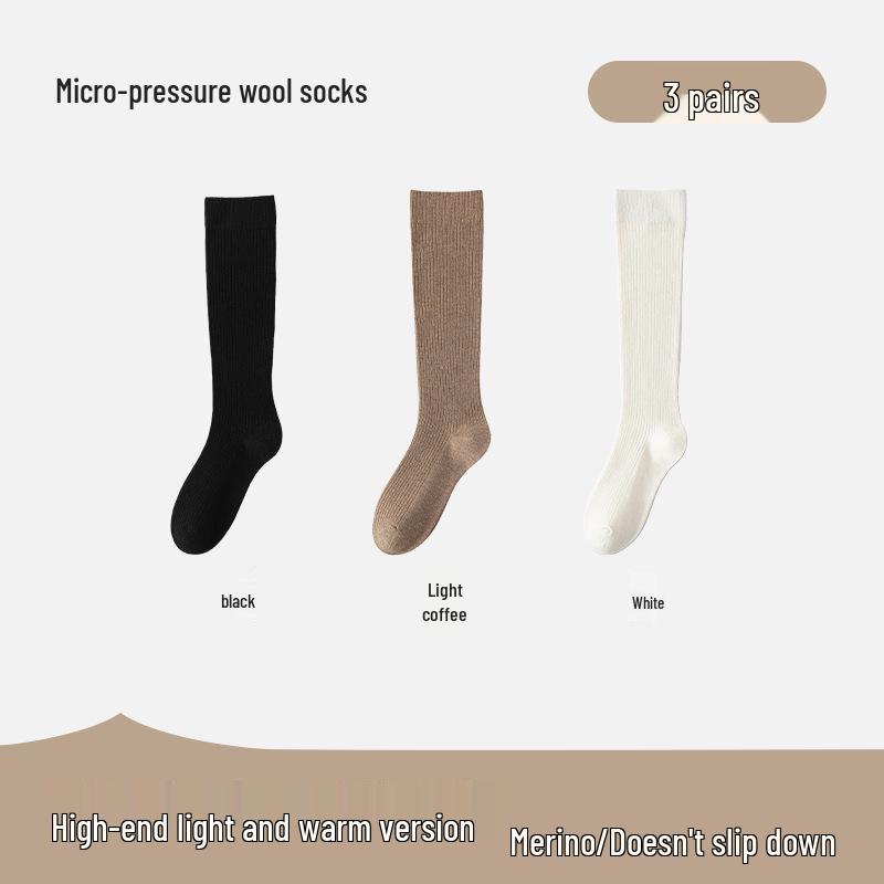 Women's Merino Wool Knee-High Socks - Light, Warm, Ribbed Leg Warmers for Autumn & Winter