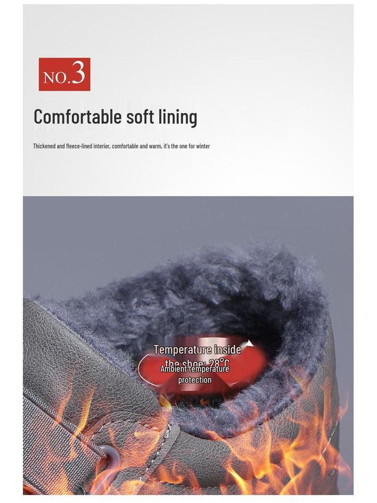Men's Fleece-Lined Winter Slip-On Casual Leather Shoes - Korean Style, Non-Slip, Warm, Mid-Top Trendy Sneakers