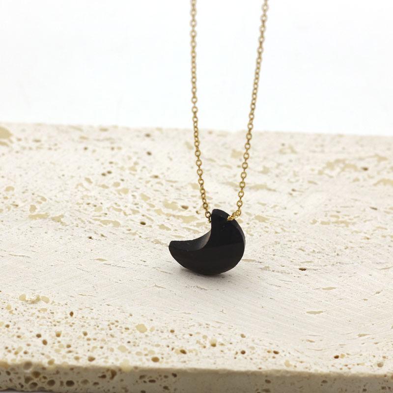 Elegant Natural Stone Moon Pendant Necklace with Stainless Steel Chain for Women