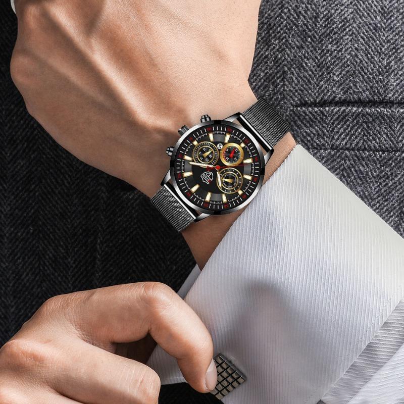 Moderne Herrenuhr Kalenderuhr Business-Uhr Herren-Edelstahluhr Hand Quarzuhr