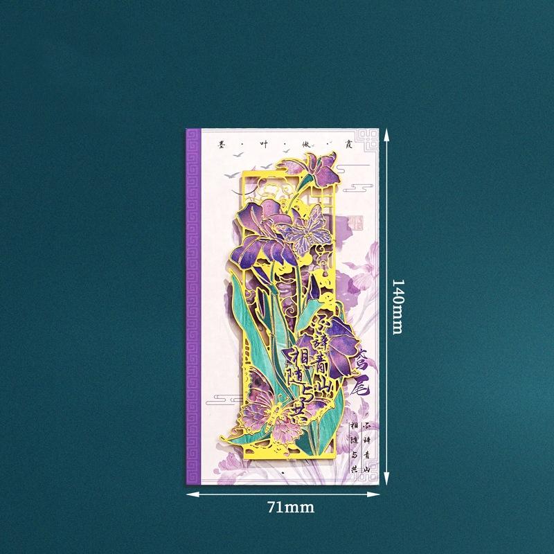 Metal Hollow Bookmarks Lotus Lily Iris Flower Design Brass Book Markers Page Clips for Reading Stationery Gift Sets