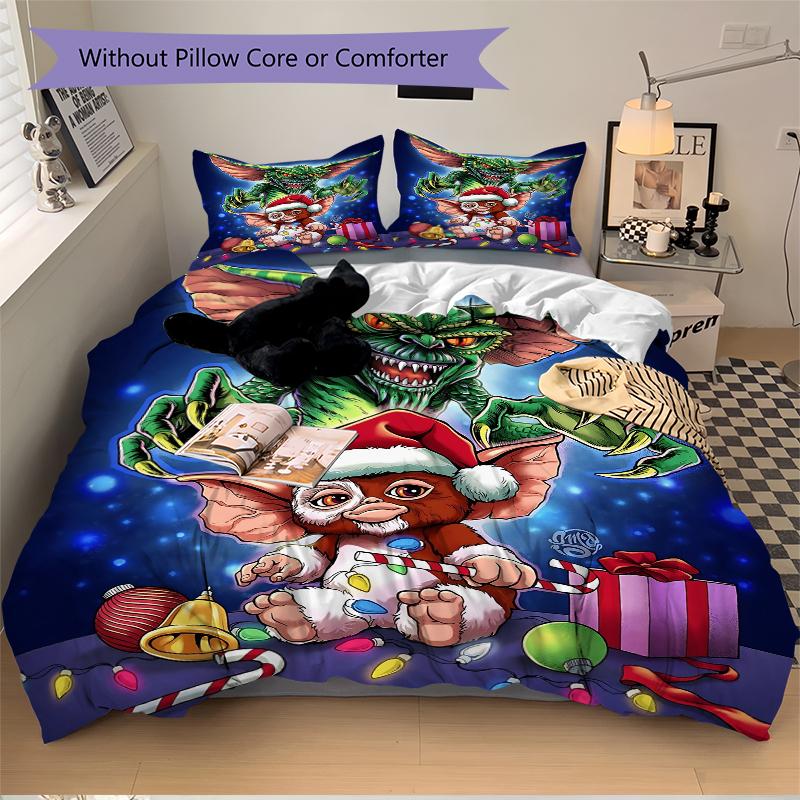 3Pcs Gizmo Gremlin Christmas Bedding Set Quilt Cover Pillowcase Home Christmas Xmas Halloween Gift 1 Duvet Cover 2 Pillowcase S921500