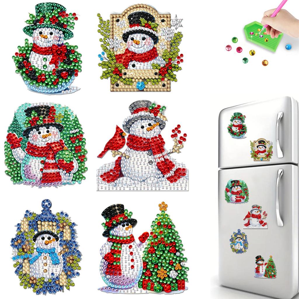 6Pcs Acrylic Christmas Diamond Art Fridge Magnet Diamond Art Magnets Decals Diamond Painting Fridge Magnet for Car Mailbox Decor