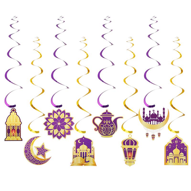 

8pcs/set Eid Mubarak Banner Gold Spiral Pendant Bunting Ramadan Kareem Decoration For Home 2026 Islamic Muslim Party Ornaments фіолетовий