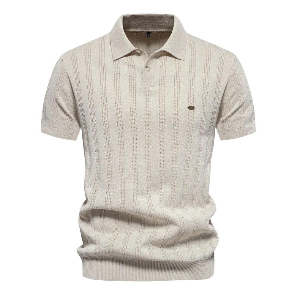 

2026 Новая летняя брендовая качественная мужская фактурная дышащая прохладная рубашка-поло в рубчик EUR S 55-65kg бежевый