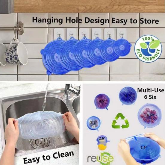 6Pcs Silicone Food Covers Bowl Lids Kitchen Gadgets Strong Stability Dust-proof Fresh-keeping Food Grade Multifunction Flexible Insulation Covers