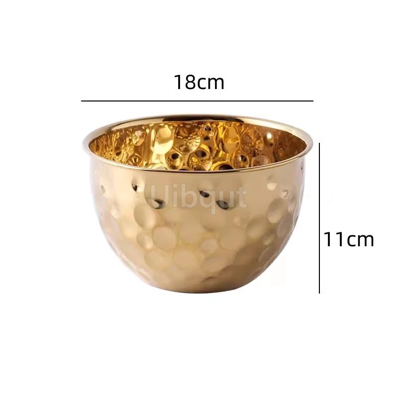 Gold /Silver Stainless Steel Hammer Point Fruit Bowl Salad Plate Egg Pot round Baking Mixing Cooking Bowl CreativeDecoration