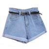 Retro Jeans Damen Sommer High Waist Aufgerollte Denim Jeansshorts mit Taschen Übergröße Shorts
