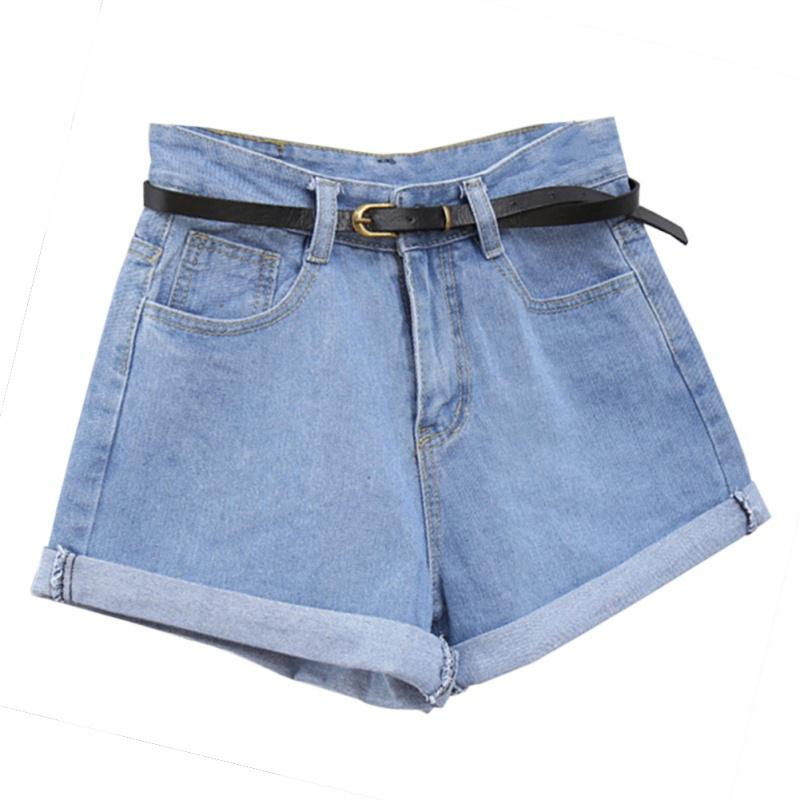 Retro Jeans Damen Sommer High Waist Aufgerollte Denim Jeansshorts mit Taschen Übergröße Shorts