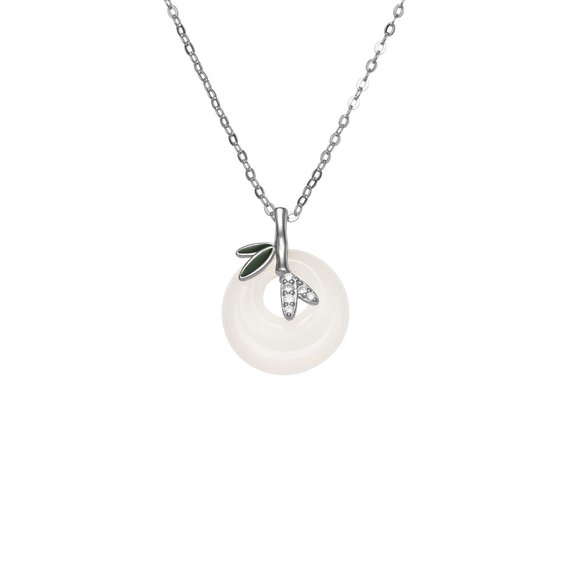 

Ожерелье из серебра 925 пробы с пряжкой из натурального халцедона для женщин, простая бамбуковая подвеска на ключицу, цепочка 925 Silver белого золота