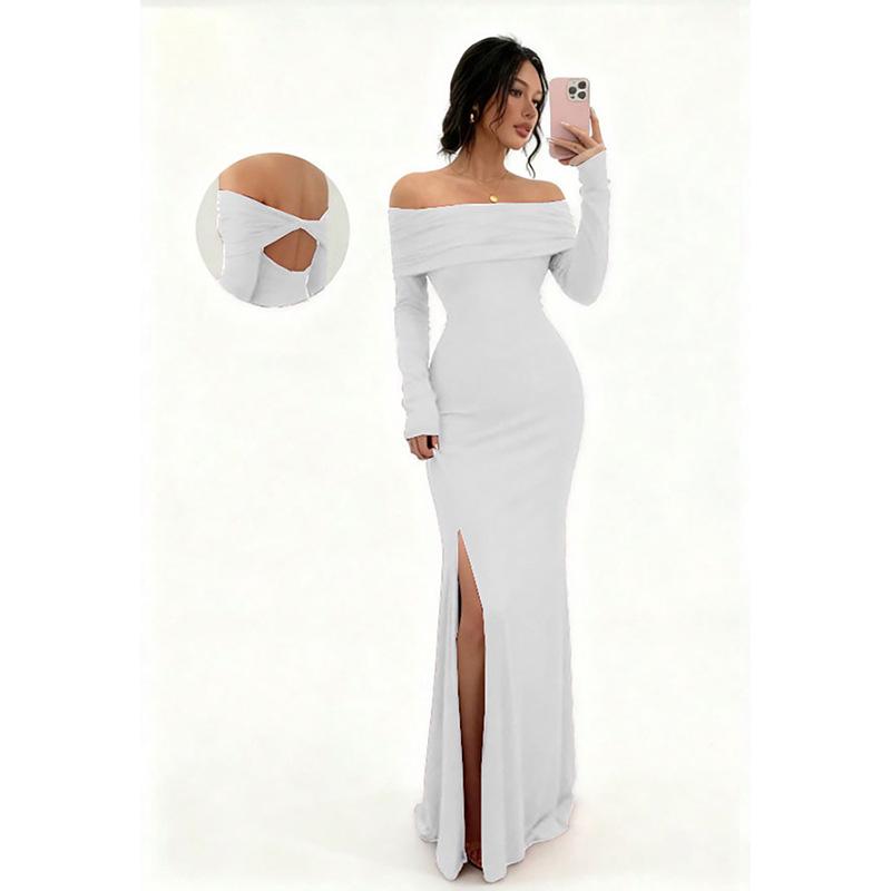 Autumn European & American Women's One-Shoulder Slim-Fit Slit Evening Gown