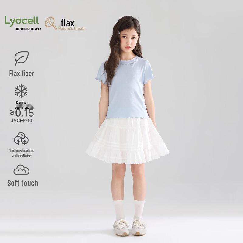 Girls' Lyocell Linen Cool-Feel Bowknot Short Sleeve T-shirt
