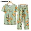 Fashion Pajamas Two Piece Set Set T-shirt Pants Set Women's Summer Pajamas for Mom