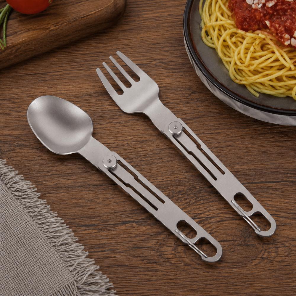 Stainless Steel Portable Cutleries Set Reusable Travel Folding Spoon Folding Fork and Spoon Hiking