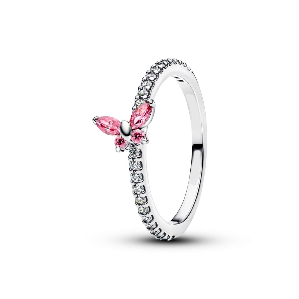Newest Copper Butterfly Rings Heart Zircon Sparkling Engagement Wedding Pink Bow Ring Luxury Jewellery Gifts High Quality